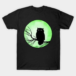 Scary Vintage Owl and Acid Green Watercolor Moon T-Shirt